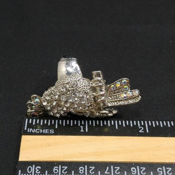 Parrot Rhinestone Stretch Ring, Silver Tone, Clear AB Rhinestones, Size 7 1/2 - Picture 7 of 9